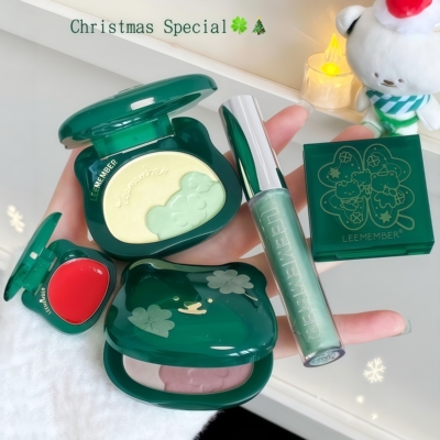 四叶草圣诞限定！LEEMEMBER荔萌绿色缎光腮红水光多用膏眼影唇蜜