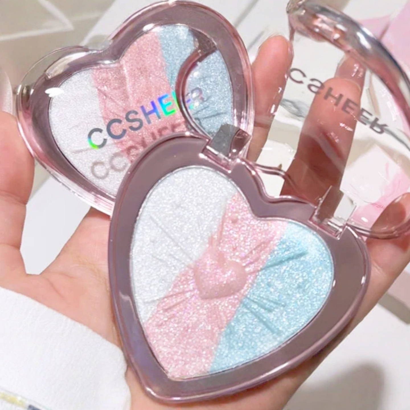 CCSHEER柚子小西彩虹三色高光盘 软糯麻薯质地脸部提亮细闪氛围