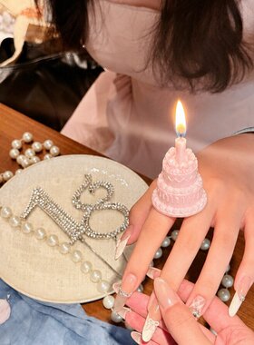 生日蜡烛戒指蛋糕戒指happy birthday生日拍照出片道具首饰摆件女
