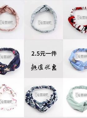 绢纱英伦范橡皮筋超仙百搭新鲜交叉发带小人花朵条纹复古文艺发饰