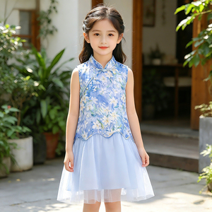 女童唐装女孩汉服棉绸旗袍裙