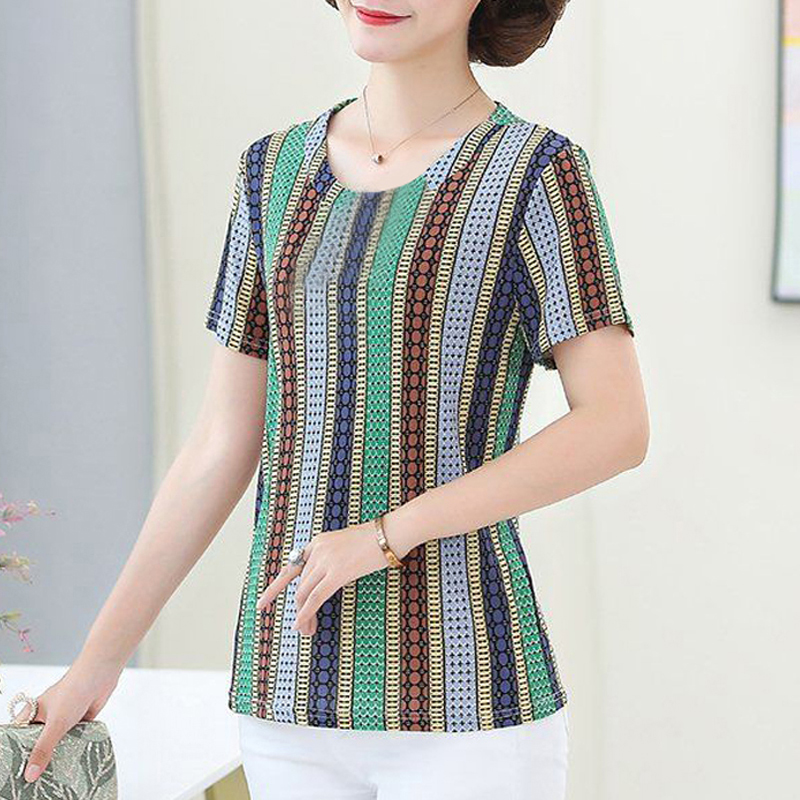 Summer new age reducing large size short sleeve middle-aged and old aged top mother's loose and thin base coat