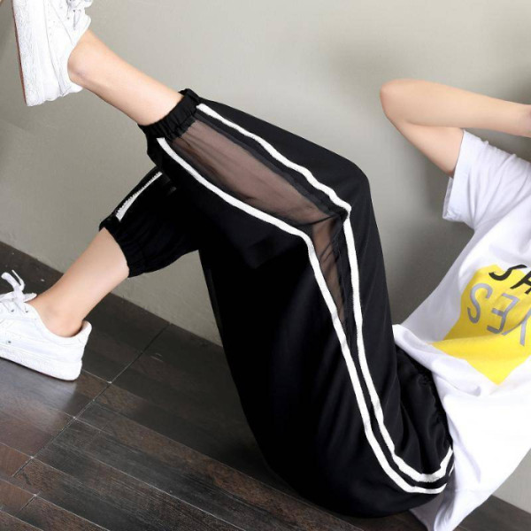 Women's sports pants summer large women's Pants Capris fat mm high waist loose Leggings thin radish pants