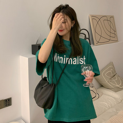 Green short sleeve T-shirt women's summer 2021 new loose Korean design sense minority half sleeve clothes fashion