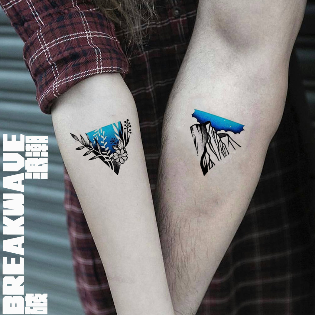 破浪潮普通款纹身贴小清新蓝色叶子富士山ins风文艺几何三角情侣,彩妆/香水/美妆工具,身体彩妆,淘宝优惠券,粉丝福利购,淘宝优惠卷