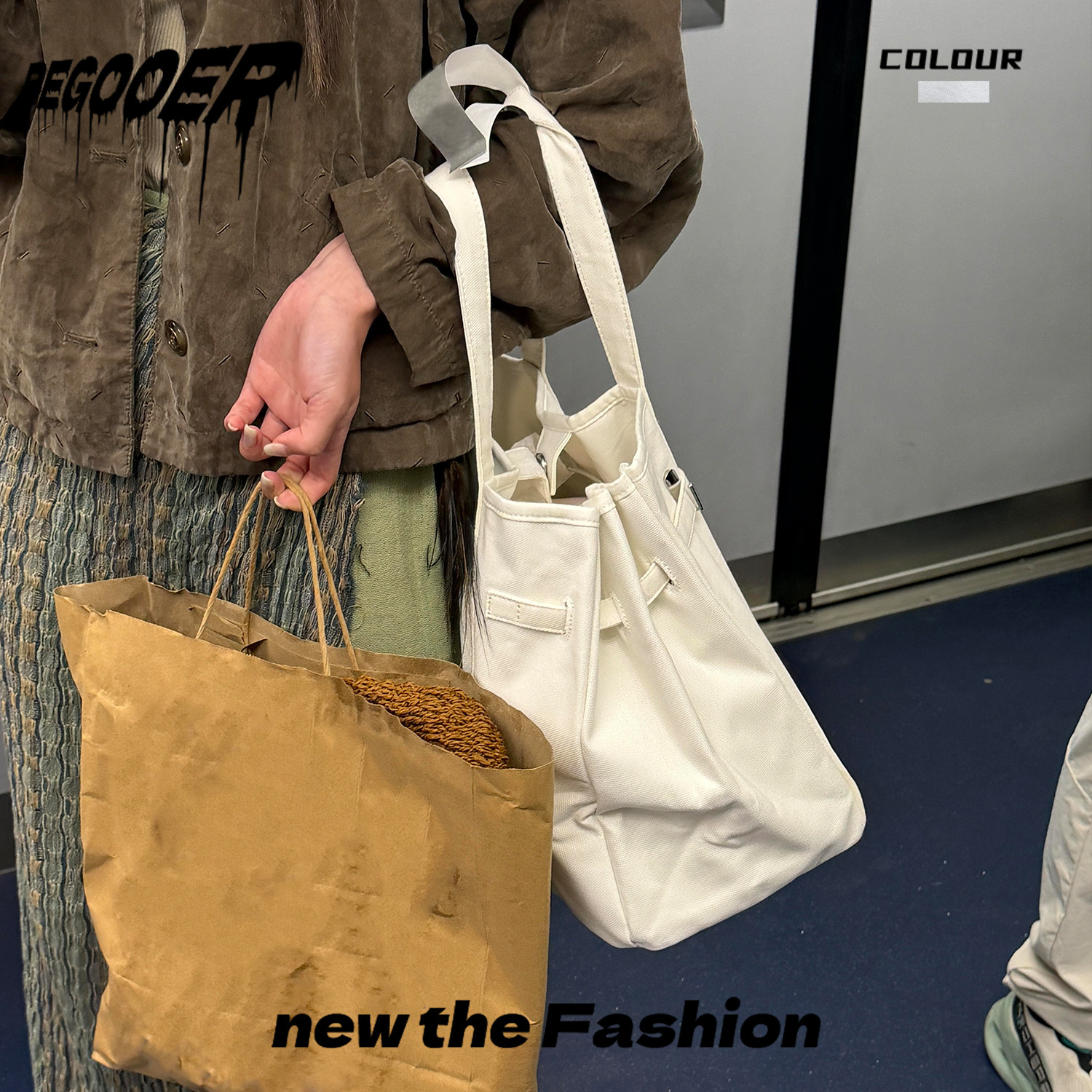 BEGOOER European and American Fashion Large Capacity Shopping Bag, Commuter Laptop Handbag, Stylish Spliced Tote Bag for Women - Thumbnail 5