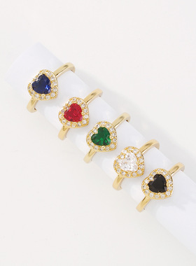 海洋之心戒指彩色水晶爱心戒指