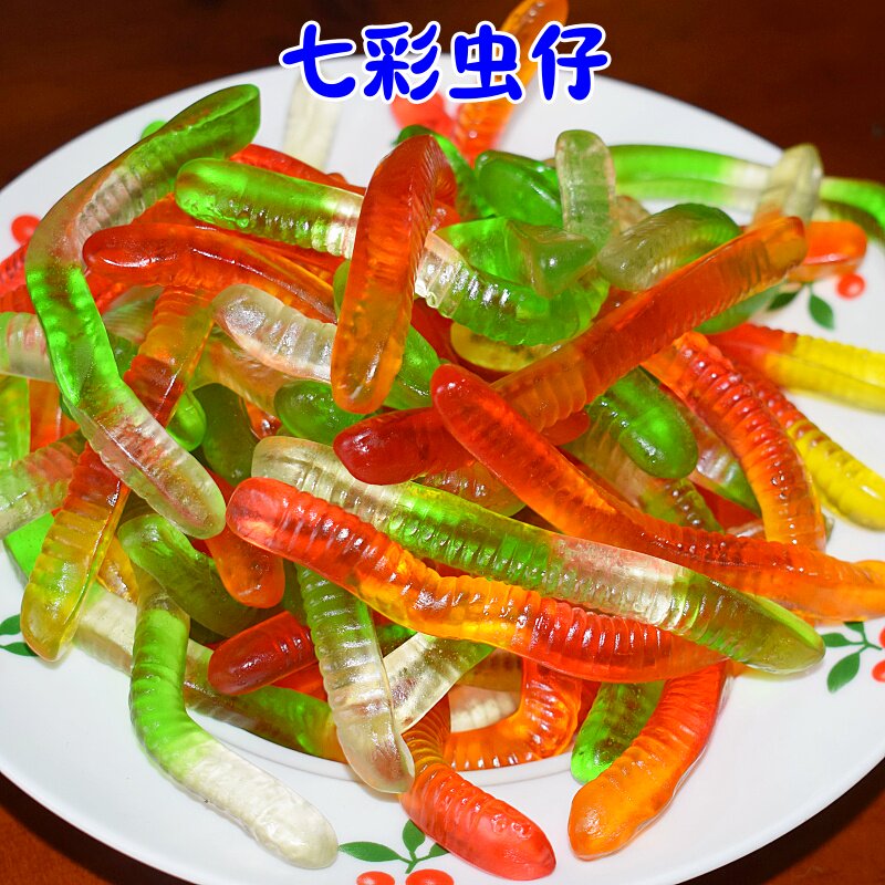 4d大头虫橡皮糖QQ水果味软糖彩色糖果各种口味水晶七彩毛毛虫