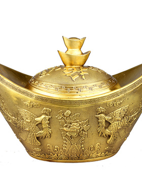 铜元宝存钱罐摆件金元宝开盖龙凤元宝铜家居客厅店铺工艺礼品摆饰