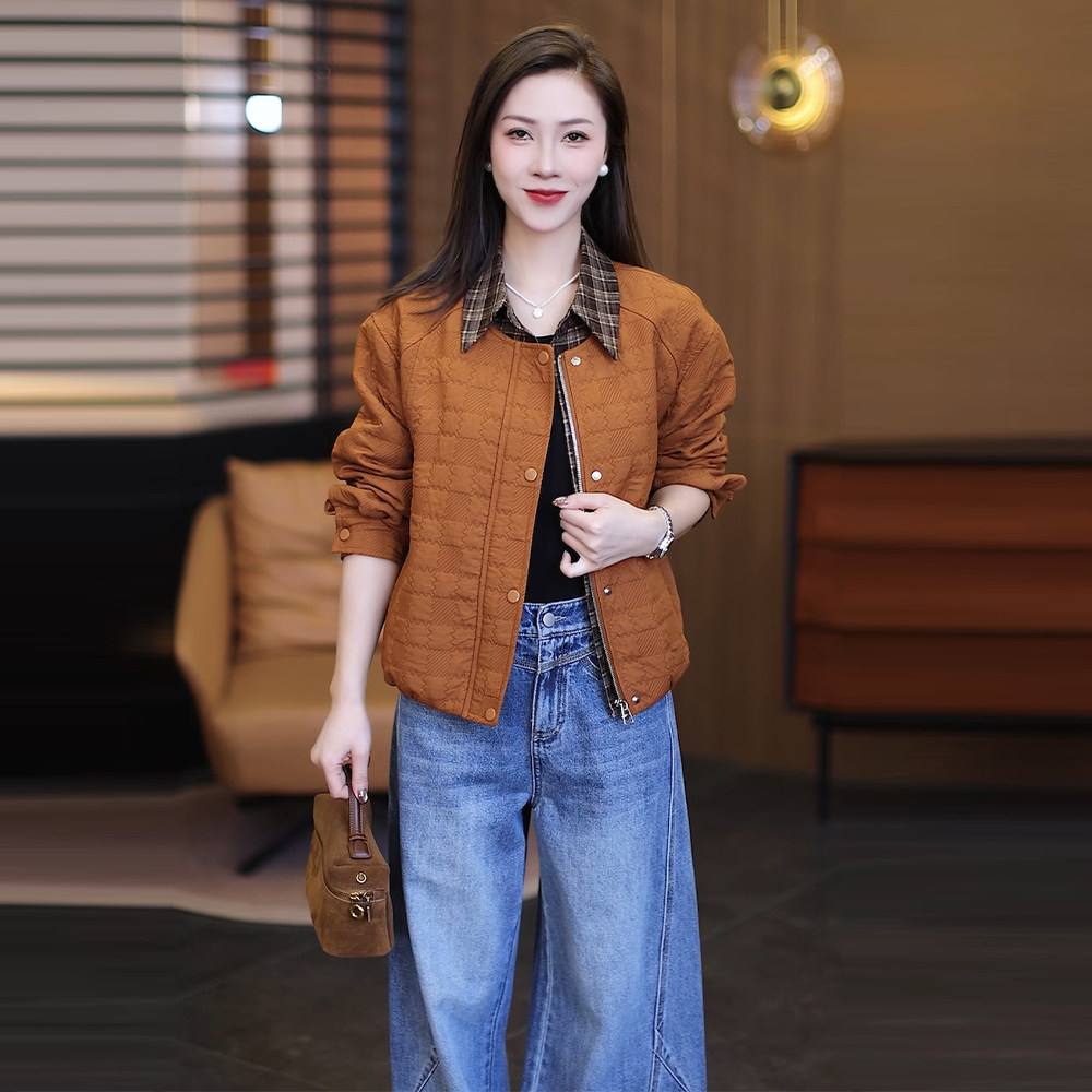 2026秋新款女翻领显瘦短外套