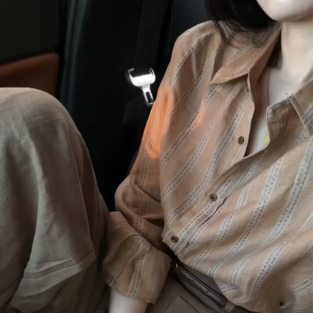 老钱风条纹显瘦长袖通勤衬衫女
