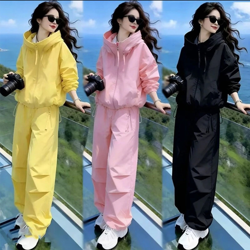 多巴胺秋季连帽阔腿运动套装女