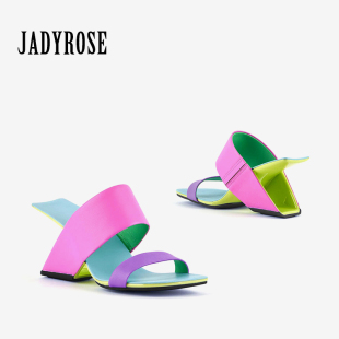 凉拖女外穿时尚 糖果色异型坡跟凉鞋 新品 JadyRose夏季 高跟小众独特