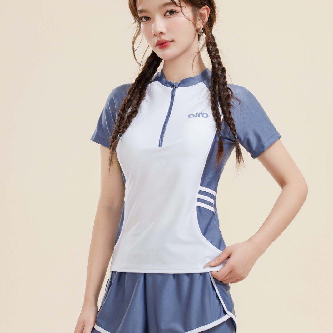 新水美人2603成人泳衣女分体两件套撞色运动短裤保守游泳衣套装
