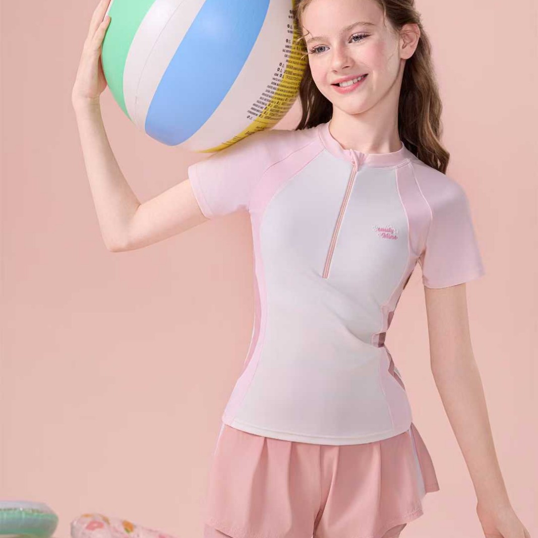 颖熙梦6996少女泳衣中大童学生分体新款夏季游泳衣玩水套装