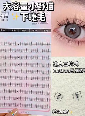 10排大容量小野猫下睫毛懒人假睫毛自然仿真三部曲分段透明梗新手