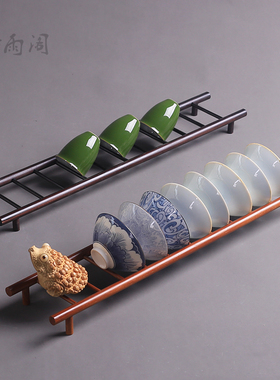 节节高升茶具收纳架子竹制茶杯架创意沥水架茶台摆件竹鞭梯子杯托