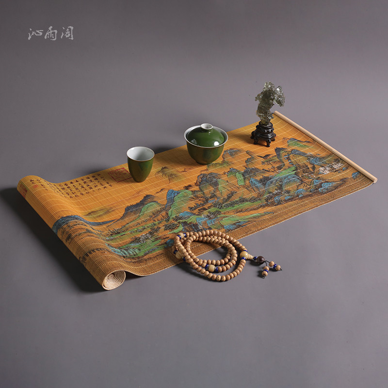 防滑加厚竹编茶席古风名画桌旗隔热垫手工竹帘中式主人席干泡茶垫,居家布艺,茶席,淘宝优惠券,粉丝福利购,淘宝优惠卷