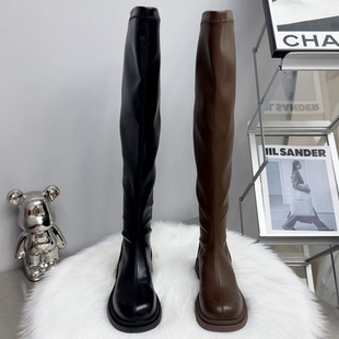 薄底高个子过膝靴女平底百搭高筒骑士靴女后拉链弹力长靴子女神范