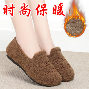 秋冬新款毛毛鞋老北京外穿女棉鞋加绒保暖懒人一脚蹬豆豆鞋棉瓢鞋