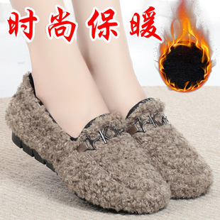 豆豆鞋女冬加绒毛毛妈妈鞋子老北京棉鞋厚底二棉女士布鞋女鞋居家