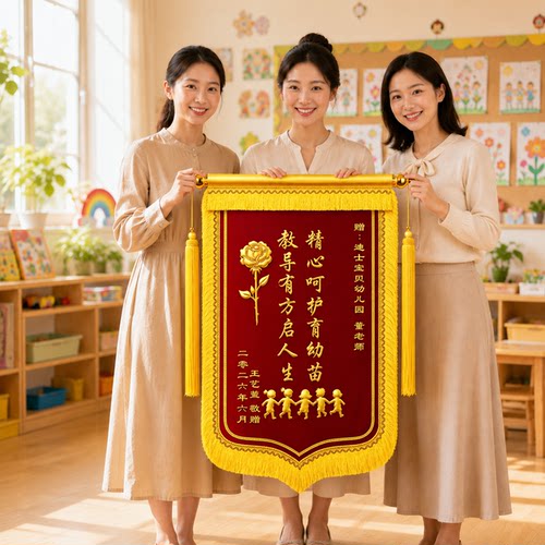 锦旗定制感谢幼儿园老师高档定做制作订做高端古韵学校培训小学初