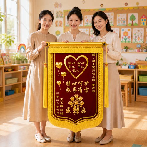 锦旗定制感谢幼儿园老师高档定做制作订做高端古韵学校培训小学初