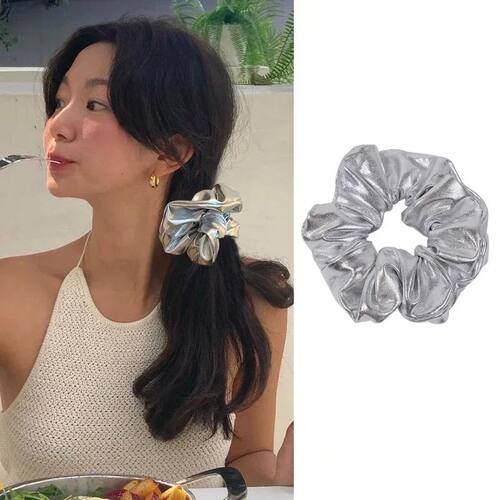 Y2K Scrunchies Metal Silver Color Medium Size Hair Tie Sweet