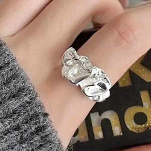 Irregular Geometric Open Ring for Women, Silver Color Vintag
