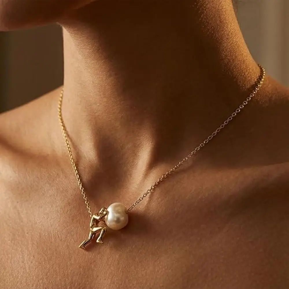 New Man Pushing Stone Sisyphus Necklace Personality Simple P - 实物图