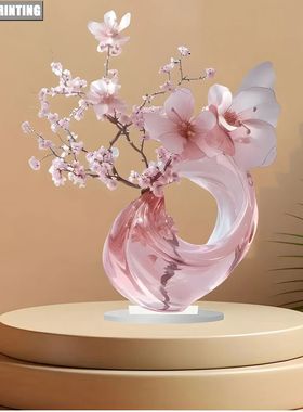 1PC Pink Cherry Blossoms 2D Flat Acrylic Figurine Home Offic