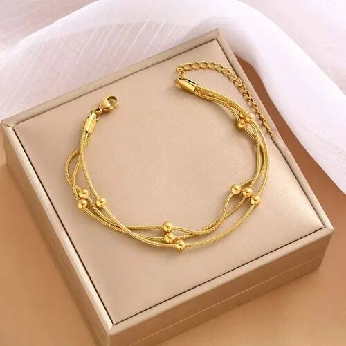 Stainless Steel Beaded Round Elegant Snake Chain Gold Color