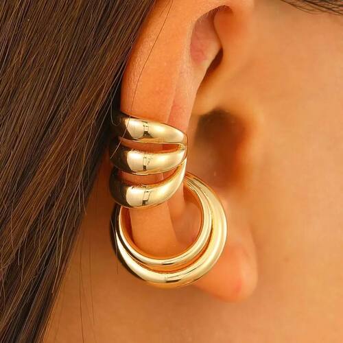 Vintage Irregular Metal Striped Clip Earring for Women Punk
