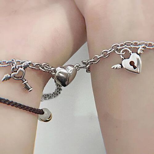 2Pcs Heart Magnet Bracelet for Lovers Stainless Steel Angel