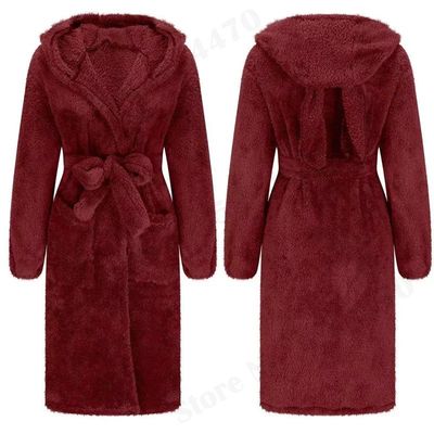 Sweet Hooded Home Wear Winter Flannel Robe Sexy Bathrobe Kim