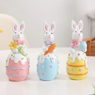 Happy Easter Decoration Colorful Easter Bunny With Egg Statu