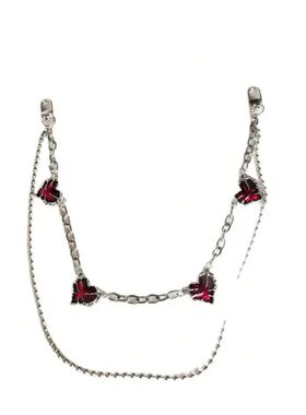 Heart Shaped Waist Chain With Red Stone Patchwork Design Hip