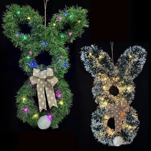 Large LED Easter Bunny Wreath With Light Rattan Wreath Bow P