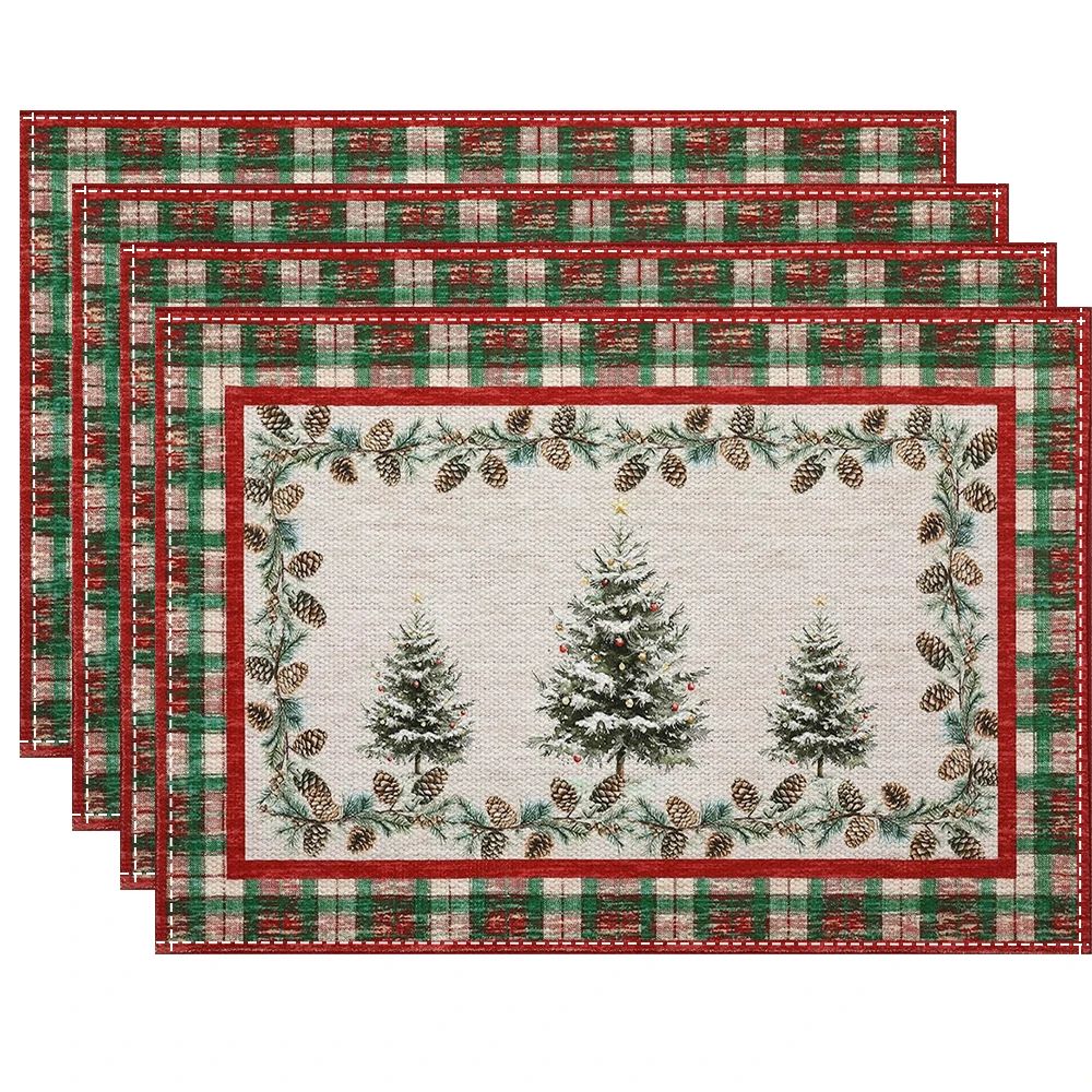 Retro Checkered Christmas e  Linen Placemat  Table Mats Rect