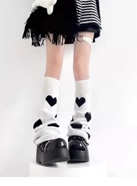 2024 Vintage Punk Gothic Knitted Leg Warmers Women Heart Pat