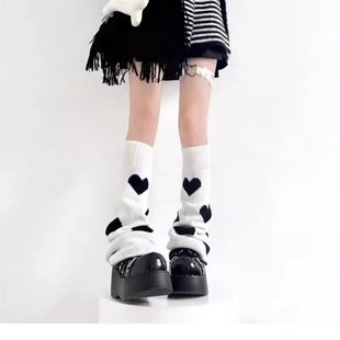2024 Vintage Punk Gothic Knitted Leg Warmers Women Heart Pat