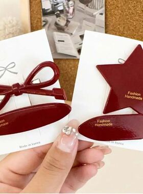 Vintage Red Star Bow Hair Clips for Women Girls Sweet Cute V