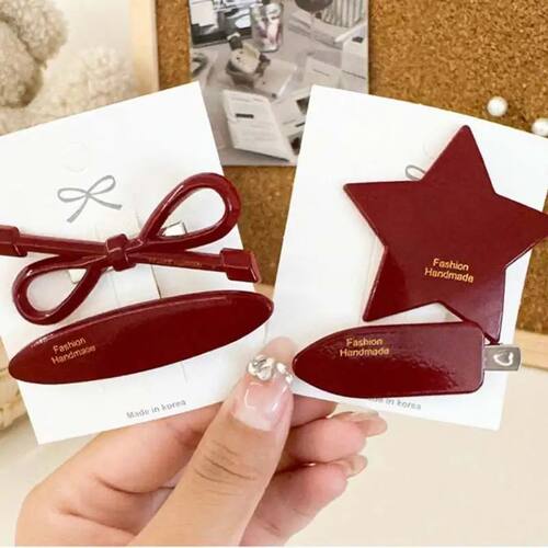 Vintage Red Star Bow Hair Clips for Women Girls Sweet Cute V