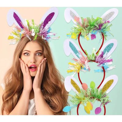 Easer Glier Bunny Ears Headband for Women Colorful Fesive Ha
