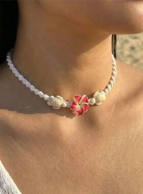 Boho Big Flower Choker Necklace For Women Fashion Red Yellow