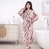 Hooded Flannel Kimono Gown Female Thicken Bathrobe Winter