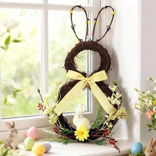 Easter Bunny Rattan Wreath Garland, Hanging Decoration, Inte