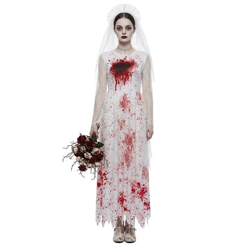 Halloween Ghost Bride Costume Cosplay White Wedding Dress wi