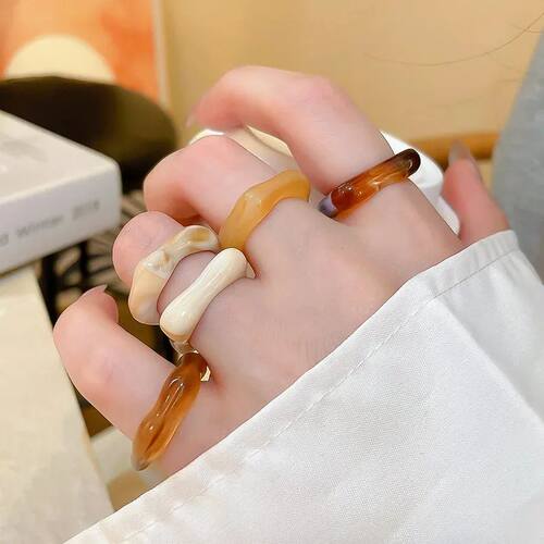 5pcs/set New Colorful Resin Acrylic Irregular Rings for Wome