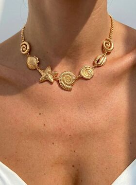 New Design Metal Starfish Shell Chain Necklace For Women Boh